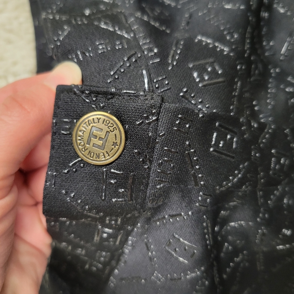 Vintage Fendi FF Zucca Monogram Embossed Pants Black Straight Leg Y2K Designer - Picture 5 of 12